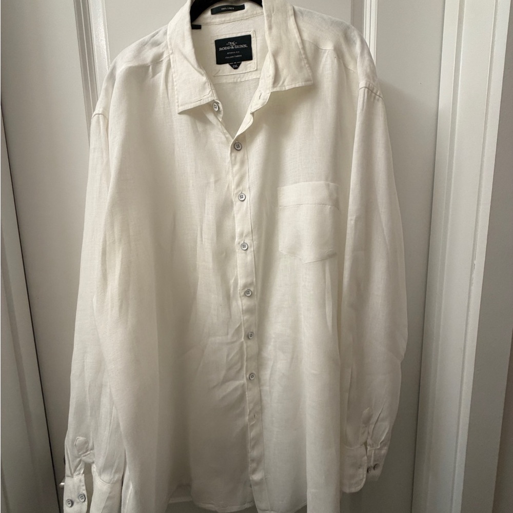 Billy Reid Cream White Linen Long-Sleeve Casual Button-Down Shirt